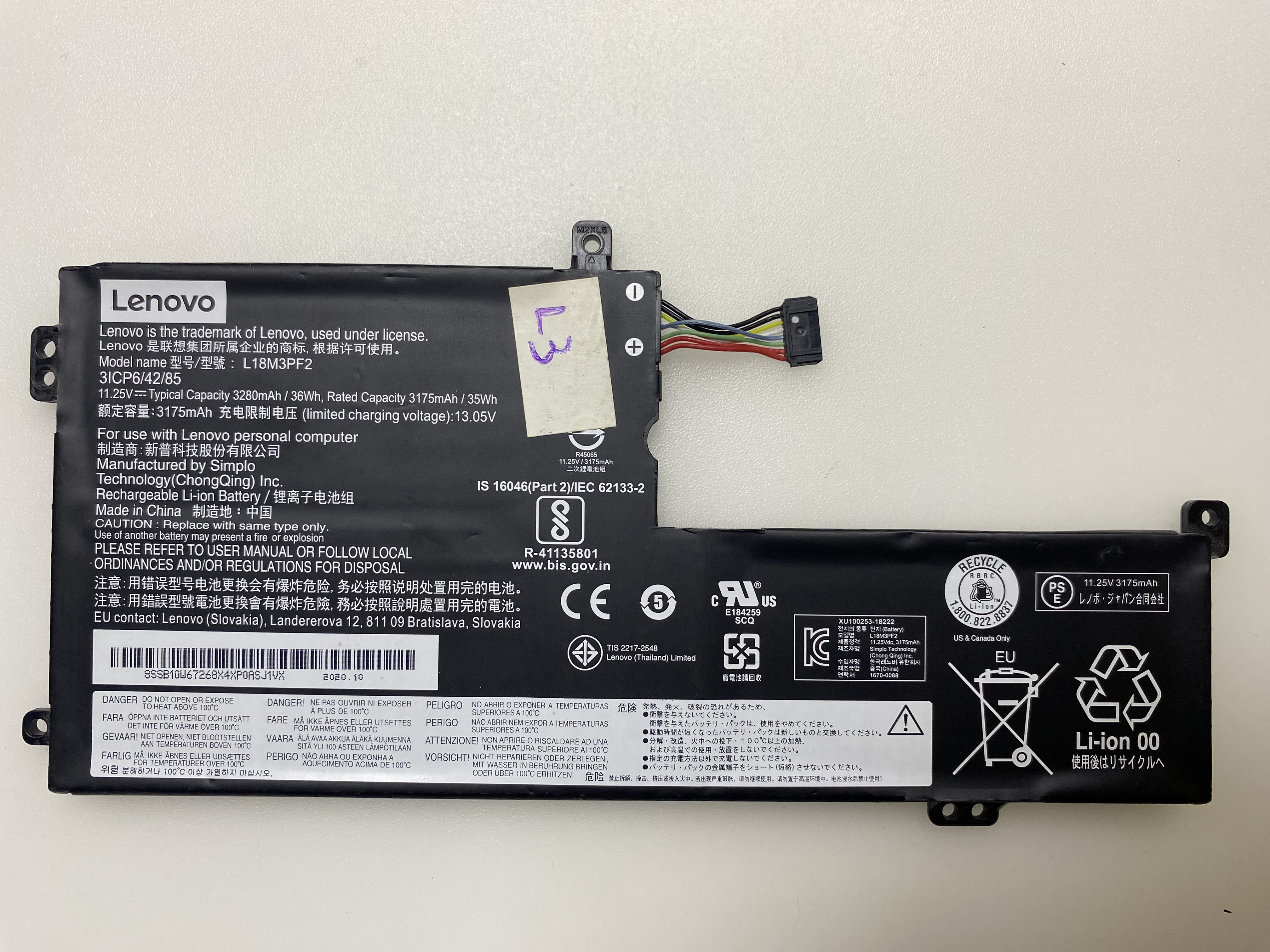 Lenovo L18M3PF2 CL18D3PF1 L18D3PF1 Notebook Batarya